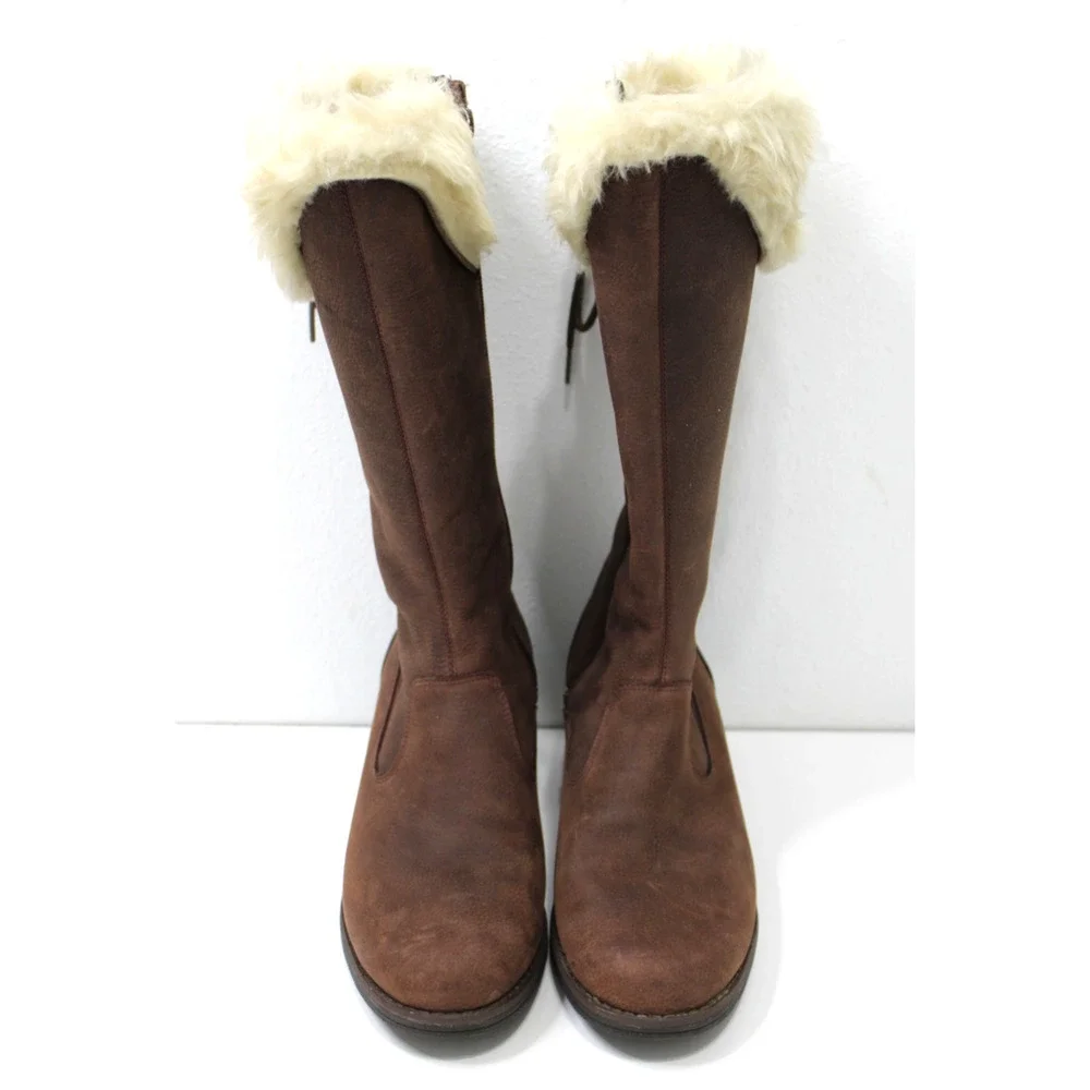 Merrell Brunette Boots Women's Size 6.5 Brown Faux Wool Fur Zip Winter Chunky